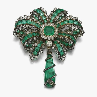 Брошь с изумрудами, рубинами и бриллиантами, конец XIX века